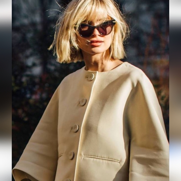 Anne Klein Chic Colllarless Ivory Button-Up Jacket With Bracelet Sleeves Size 16 - Picture 14 of 17